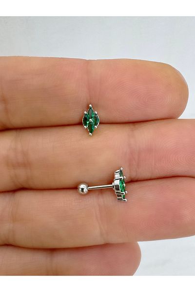 Arescollection 1 Piece of Tragus Helix Lobe Compatible Piercing with Green Zircon Stone