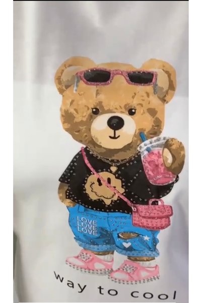 Butik Serdivan New Season Teddy Bear Teddy Bear Women's T-Shirt - Crew Neck, Sequins, Bear Printed