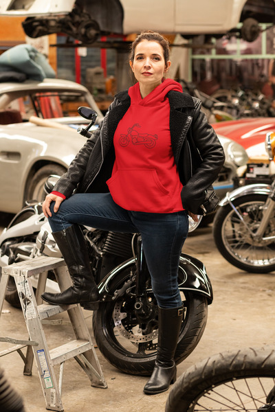 MG سويت شيرت نسائي من القطن بأكمام طويلة وطبعة موتور، 3 خيوط