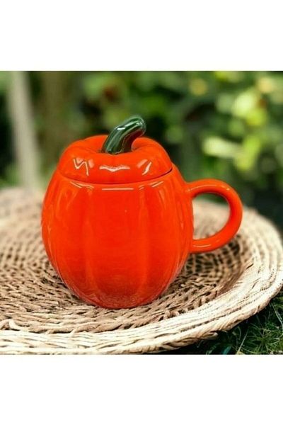 DS Home&Design 2-Piece Ceramic Lids Pumpkin Mug - Spice Holder with Lids 200ml Mug Cup