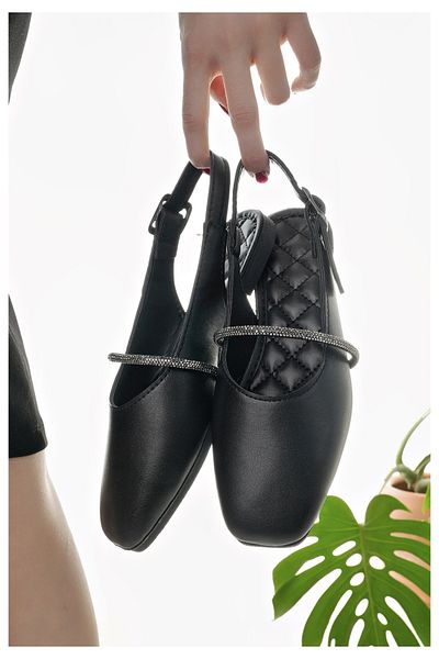 Modafırsat Women's Ballerina Black Stone Sandals Stylish Home Business Office Casual Shoes