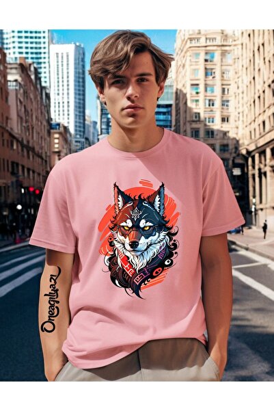 oneagılyazı Мъжка тениска с голям размер с принт на вълк