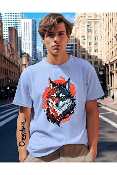 H&GHAMLEGİYİM Wolf Printed Men's Oversize T-Shirt