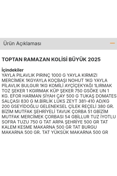 Yayla Ramazan paketi kumanya erzak kolisi büyük paket