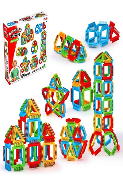 a v d a Geometrik Şekiller Puzzle Blok  Inşa Yapı Bloklar 64 Parça
