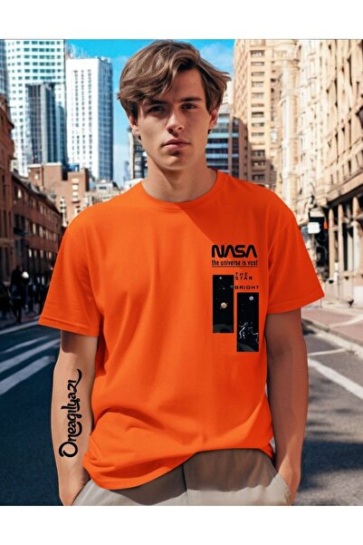 H&GHAMLEGİYİM Nasa Printed Men's Oversize T-Shirt