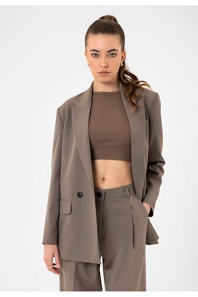 Antioch Mink Women's Double Breasted Closure Oversize Blazer Jacket