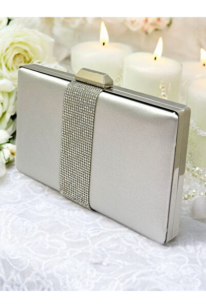 Generic Brand Silver Color Satin Silver Stone Women's Evening Dress Bag Night...