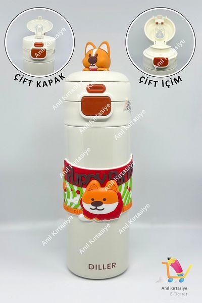 Vagonlife 520 ml Cute Tongues and Dog Double Cap Steel Thermos