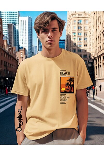 oneagılyazı Мъжка тениска с принт „Плаж“ в голям размер
