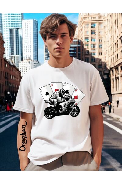 oneagılyazı Мъжка тениска с принт на мотоциклет