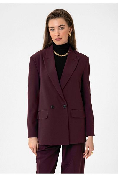 Antioch Burgundy Women's Double Breasted Closure Oversize Blazer Jacket