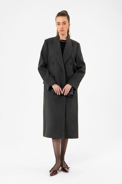 Antioch Anthracite Women's Double Breasted Long Coat