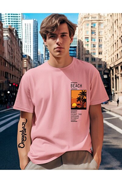 H&GHAMLEGİYİM Beach Printed Men's Oversize T-Shirt