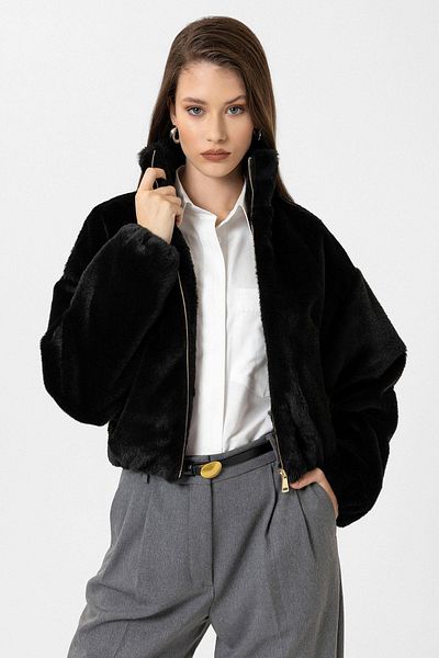Antioch Black Women's Elastic Waist Faux Coat