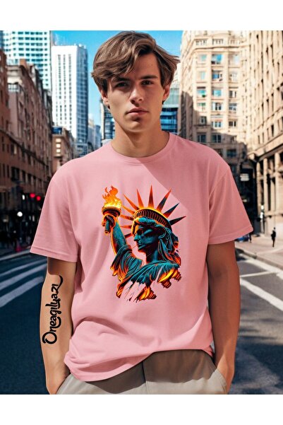 oneagılyazı Tricou oversize pentru bărbați cu imprimeu Statuia Libertății