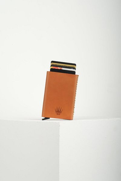 WATCHOFROYAL Cortex Slim Buttero Tan Genuine Leather Compartmented Card Holder with Slide Mechanism
