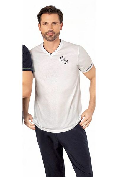 Pierre Cardin Tricou și pantaloni de trening pentru bărbați, cu decolteu în V, set de pijamale cu logo dublu L1.PC.004.12.21