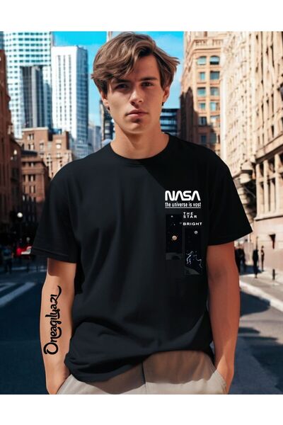 oneagılyazı Чоловіча футболка з принтом Nasa в стилі оверсайз