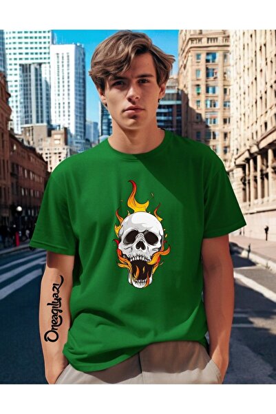 oneagılyazı Мъжка тениска с голям размер и принт на череп