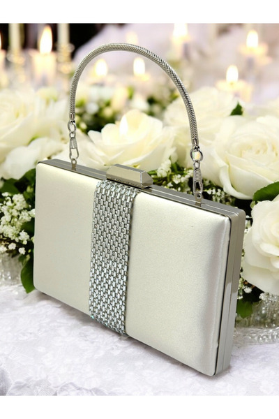 Generic Brand Skin Color Satin Silver Stone Evening Dress Bag Women's Stylish...