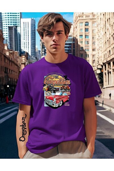 H&GHAMLEGİYİM Car Printed Men's Oversize T-Shirt