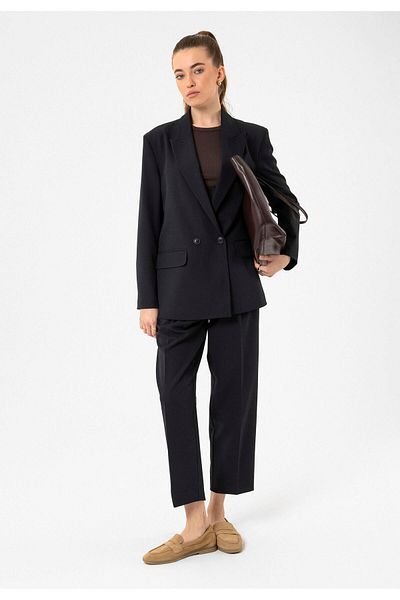 Antioch Navy Blue Women's Double Breasted Closure Oversize Blazer Jacket