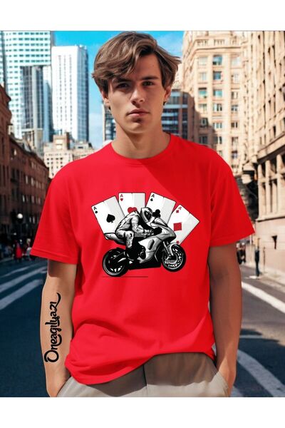 oneagılyazı Мъжка тениска с принт на мотоциклет