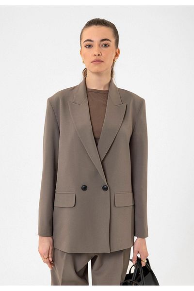 Antioch Mink Women's Double Breasted Closure Oversize Blazer Jacket