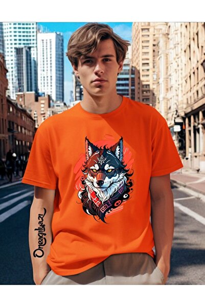 oneagılyazı Kurt Baskılı Erkek Oversize T-Shirt