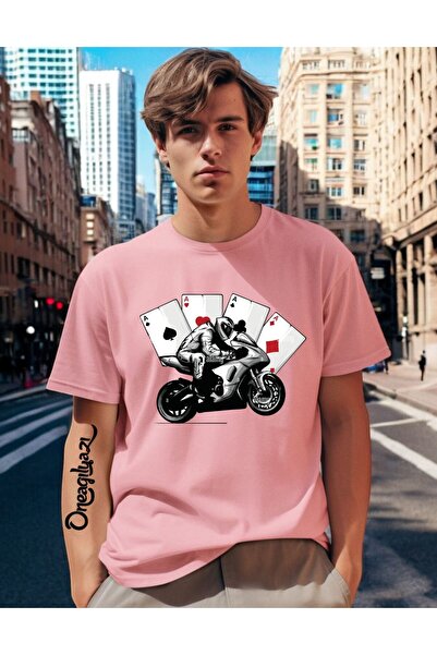 oneagılyazı Мъжка тениска с принт на мотоциклет