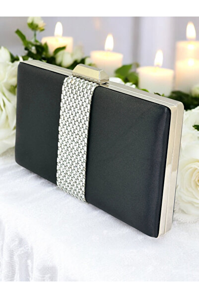 Generic Brand 2026 New Season Black Color Satin Silver Stone Women's Evening ...