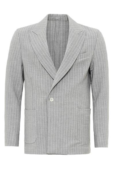 Antioch Gray Single Button Double Breasted Closure Striped Men's Blazer Jacket