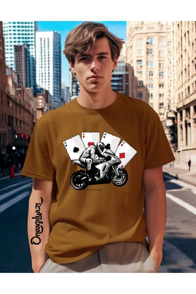oneagılyazı Мъжка тениска с принт на мотоциклет