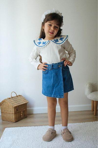 Özeniş Girl's Suit with Denim Shorts