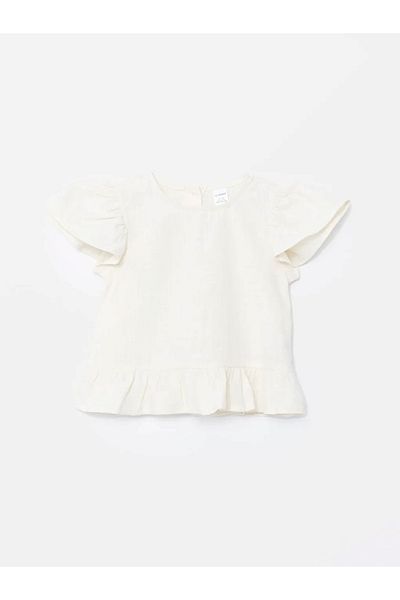 LC Waikiki Lcw Kids 100% Cotton-Linen Crew Neck Blouse and Shorts Skirt Set for Girl