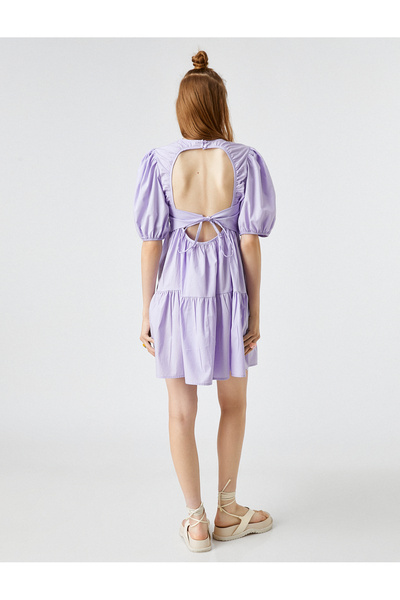 Koton Balloon Sleeve Dress Crew Neck Bow Detail