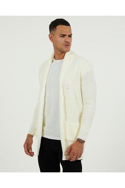 elkumoda Cotton Stylish Design - Knitted Knitwear Cardigan with Shawl Collar, Pockets and Laser Cut Detail