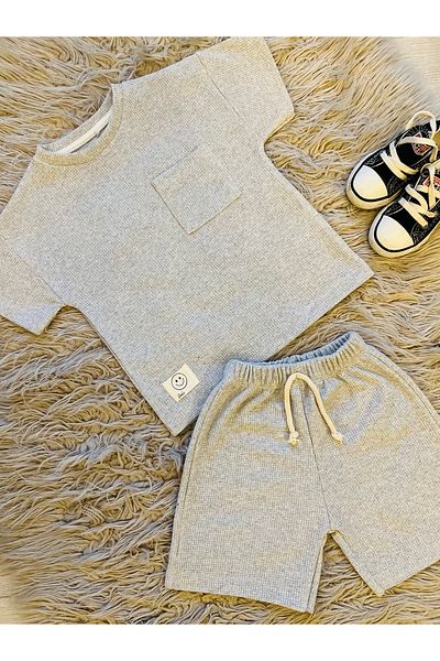 enes baby Waffle Fabric Tshirt Shorts Male Child 2 Pcs Set