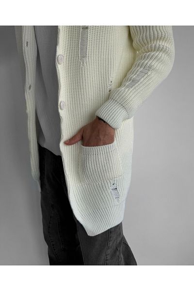 elkumoda Shawl Collar Knit Knitwear Cardigan with Pockets Anti-Pilling Laser Cutting Detailed Stylish and Comfortable Design Cardigan