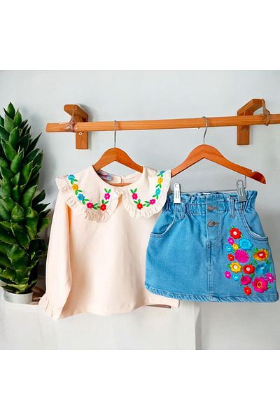 KOKOŞ BEBEK Embroidered Skirt Flower Suit |   Between 4/5 Years
