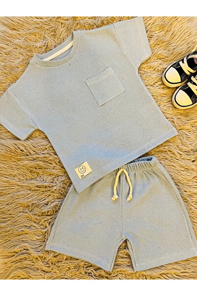 enes baby طقم شورت من قماش الوافل للأولاد مكون من قطعتين