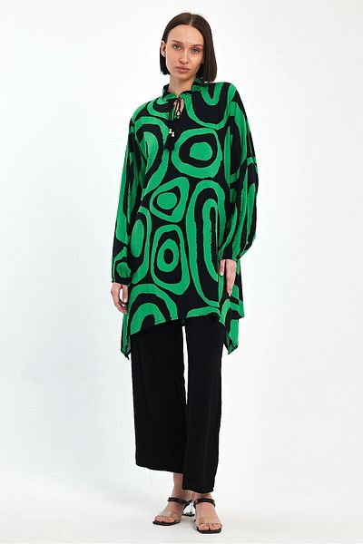 bacc Set pantaloni și tunică cu imprimeu geometric verde de mărime mare - Comfort Fit BCVL- 241017