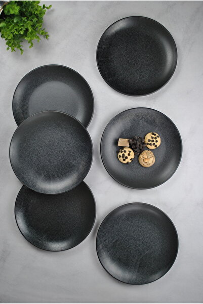 Qualitev 25 cm Black Porcelain Serving Plate - 6 Pieces