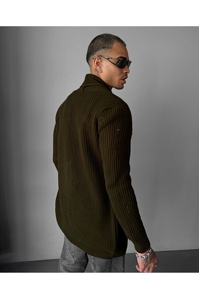 elkumoda Shawl Collar Knit Knitwear Cardigan with Pockets Anti-Pilling Laser Cutting Detailed Stylish and Comfortable Design Cardigan