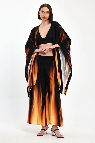 bacc Orange Gradient Print Pants and Kimono Woven Bottom Top Suit Bcvl-24975 Plus Size Comfortable Fit