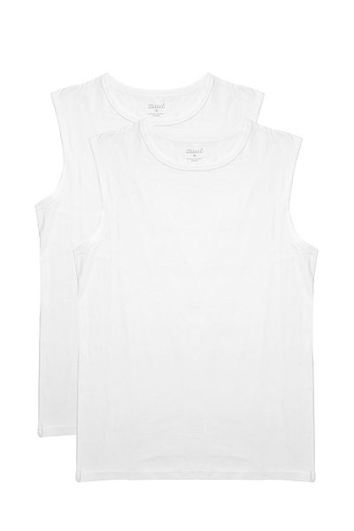 Kom Men's White Modal Cotton Lycra Basic 2-Piece Crew Neck Undershirt Kq.Onck.1K.M1.K5