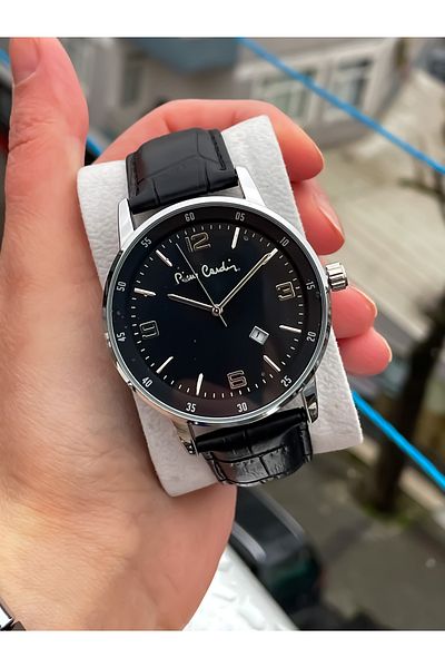 Pierre Cardin New Season Black Color Leather Cord Steel Case Men's Wristwatch with Bracelet Gift Father's Day Gift