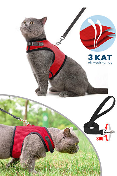 nefertiti cosmetic 3 Kat File Yeni Nesil Nefes Alabilen Kedi Göğüs Tasma 2'li Set Kırmızı