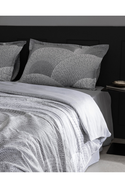 Madame Coco Rochelle King Size 100% Cotton Printed Satin Bedding Set - Gray